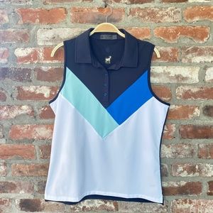 G/FORE Multi V Sleeveless Polo GOLDEN GOAT Size L